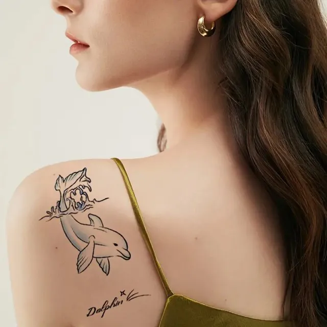 Komplet 2 začasnih tattoo nalepk z delfinom